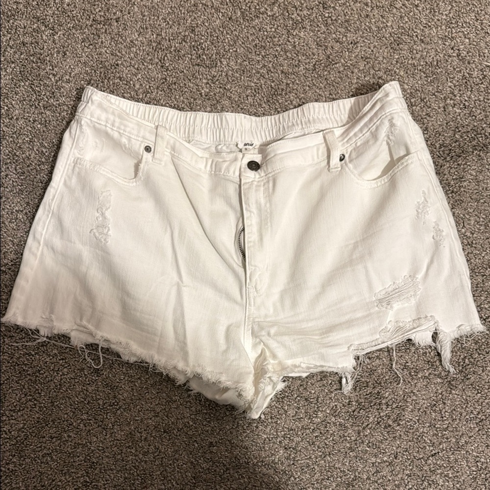 Women's White Distressed Shorts